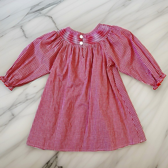 Girls Valentine's Red & White Gingham Smocked Heart Embroidery Dress Brand New - Picture 8 of 16